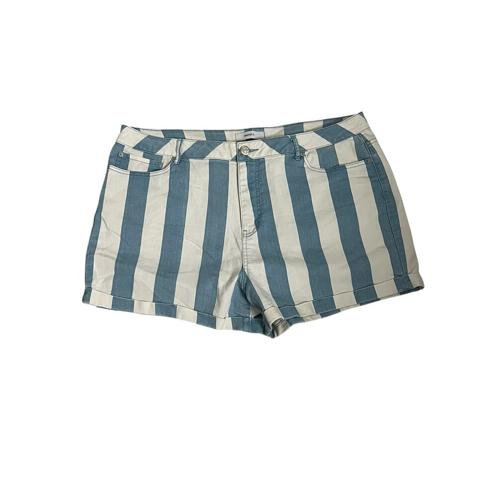 Forever 21+ Blue White Striped Denim Shorts Plus Size 20 High Rise Stretch